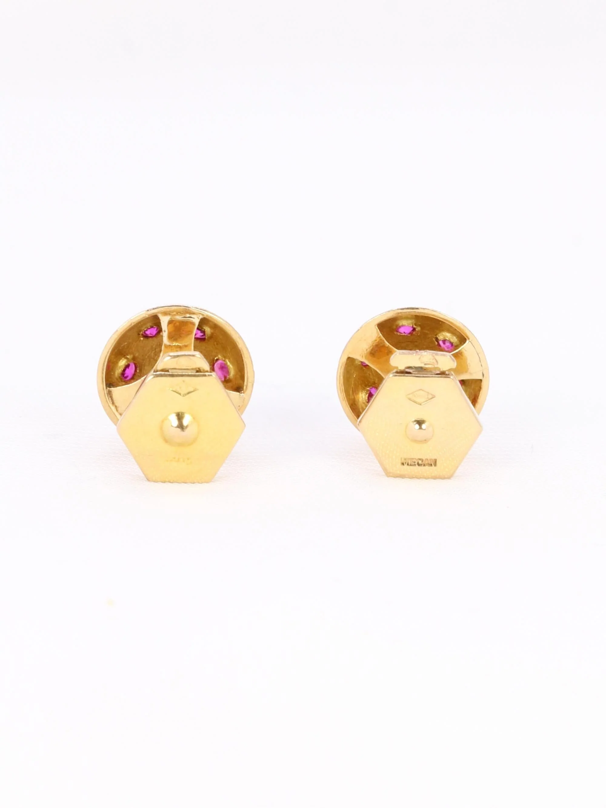 Yellow gold ruby half-ball earrings set with a star - Image 5