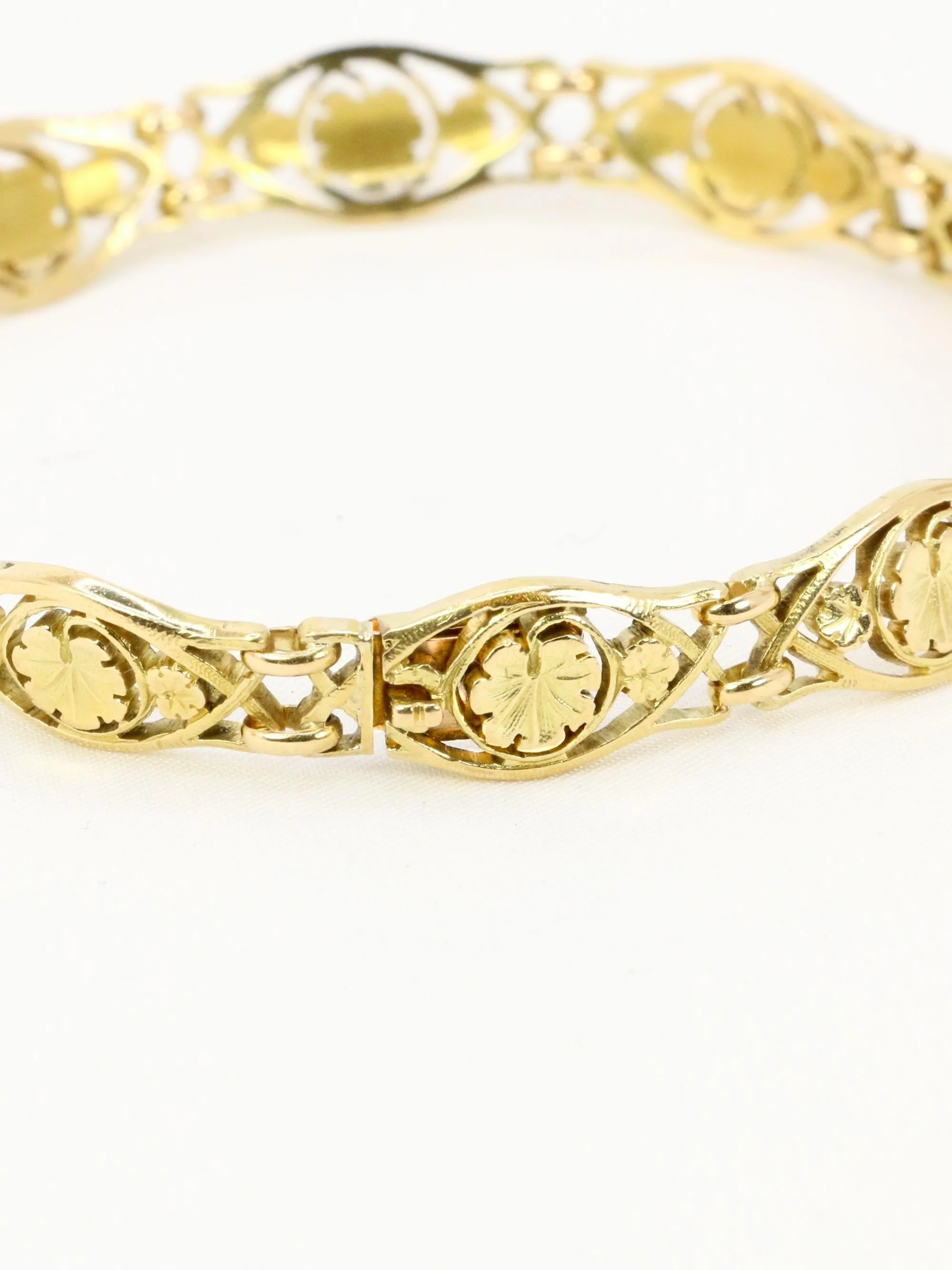 Art Nouveau yellow gold bracelet Link ivy leaf - Image 11