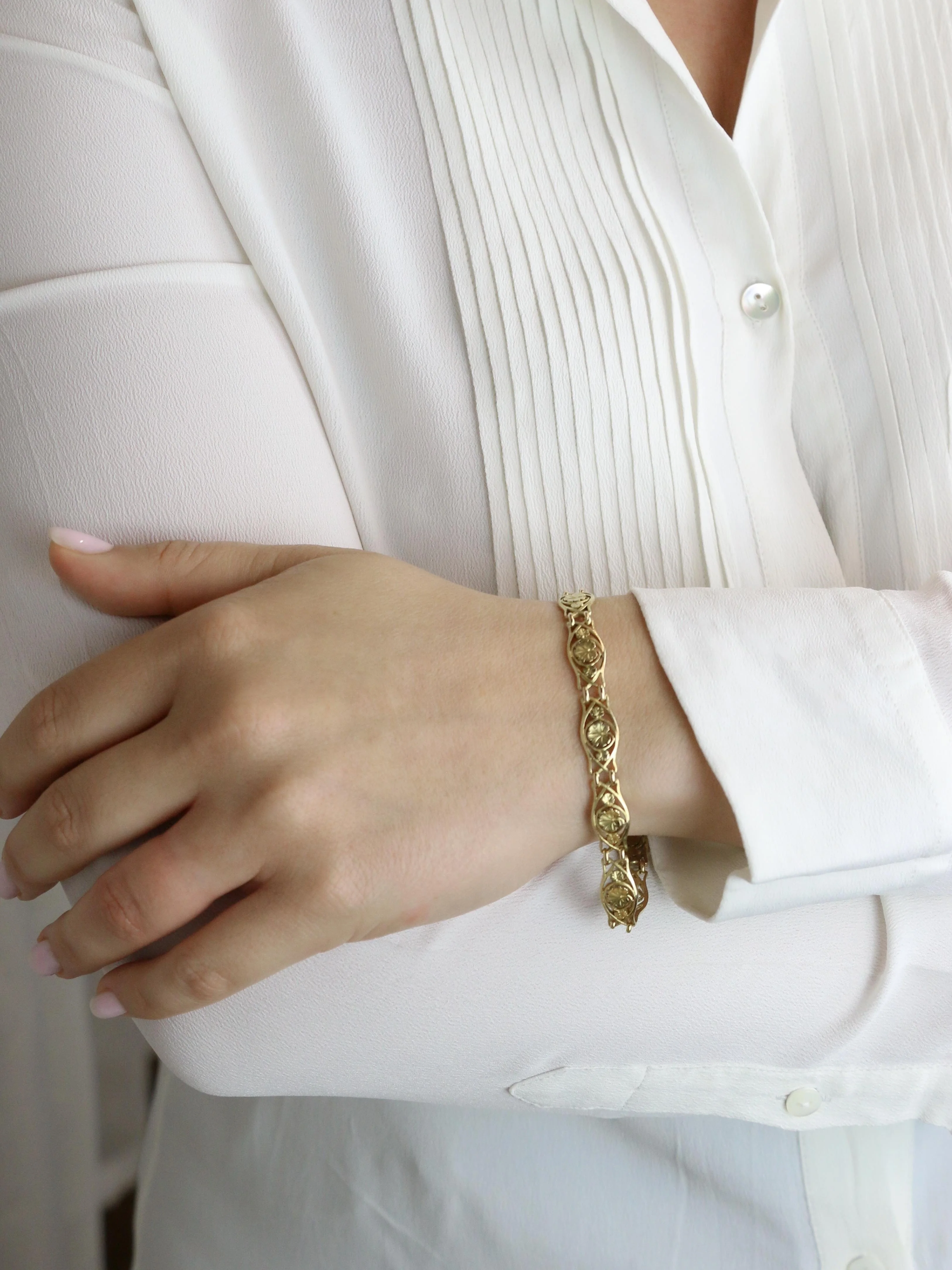 Art Nouveau yellow gold bracelet Link ivy leaf - Image 12