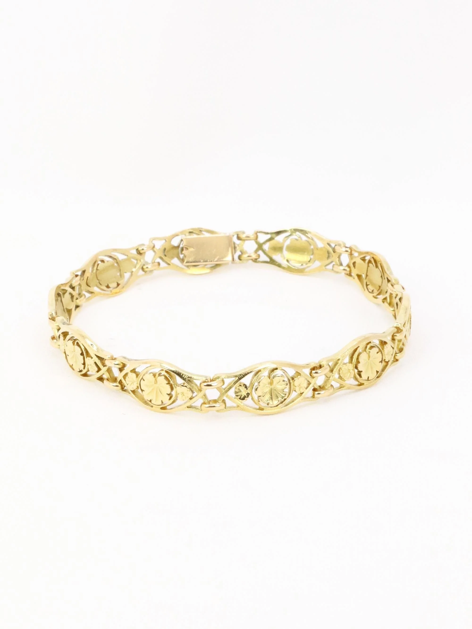 Art Nouveau yellow gold bracelet Link ivy leaf - Image 3