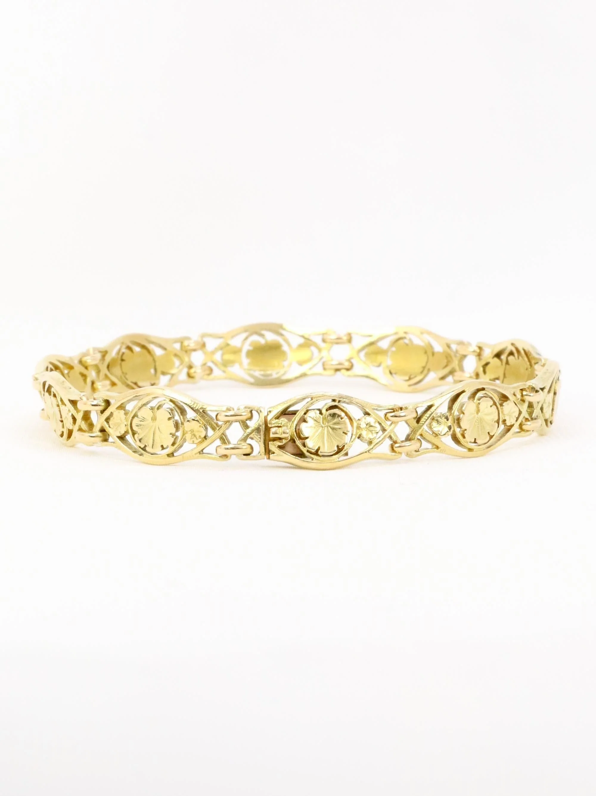 Art Nouveau yellow gold bracelet Link ivy leaf - Image 4