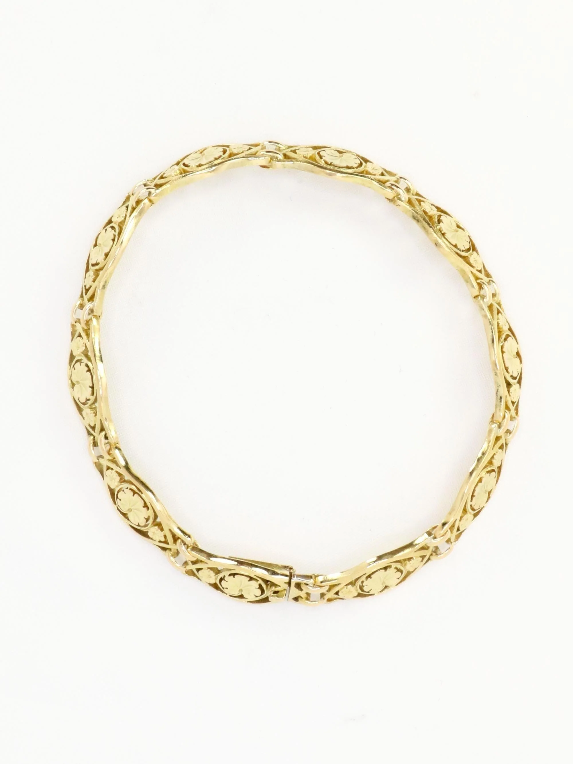 Art Nouveau yellow gold bracelet Link ivy leaf - Image 8