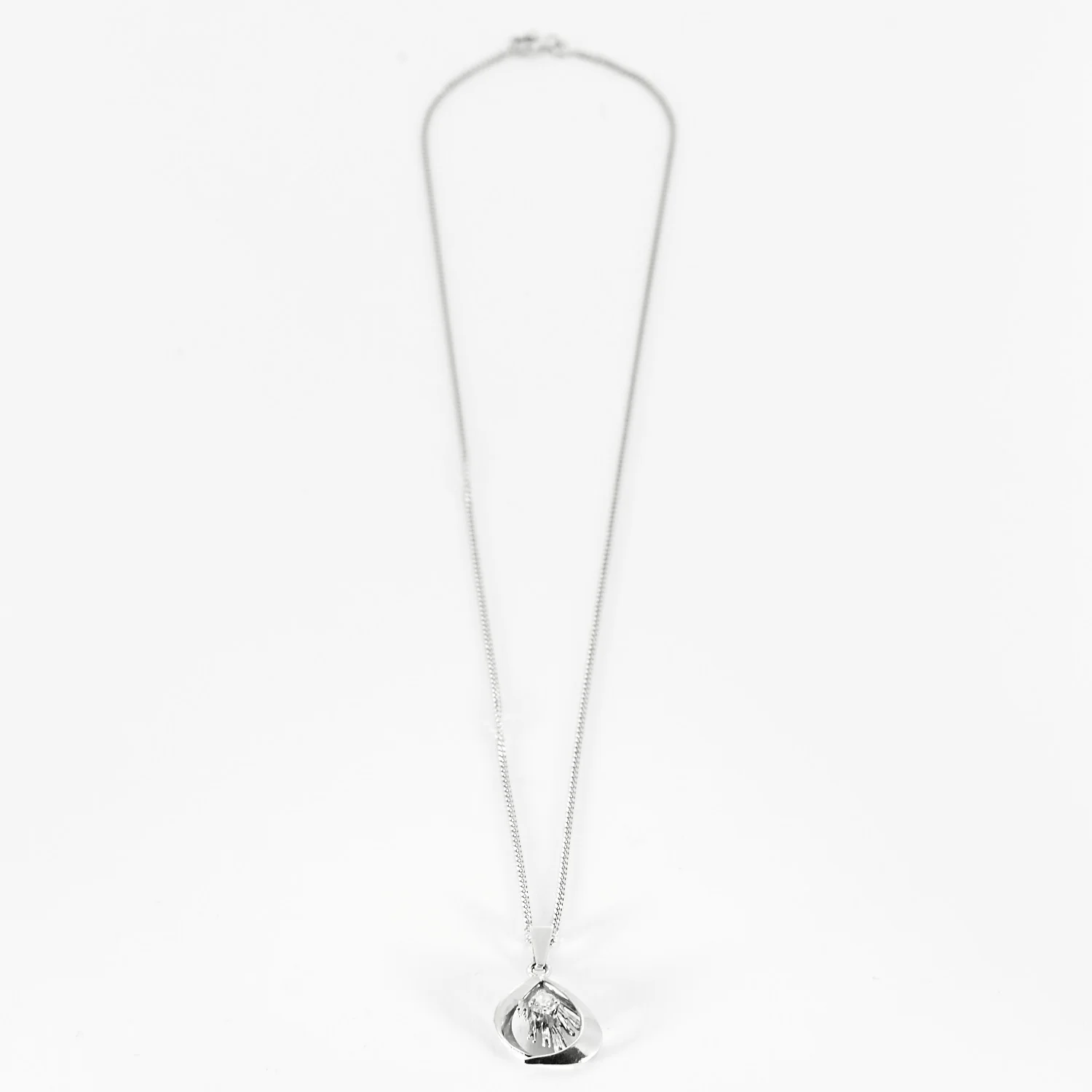White gold chain holding a pendant set with a diamond  - Image 3