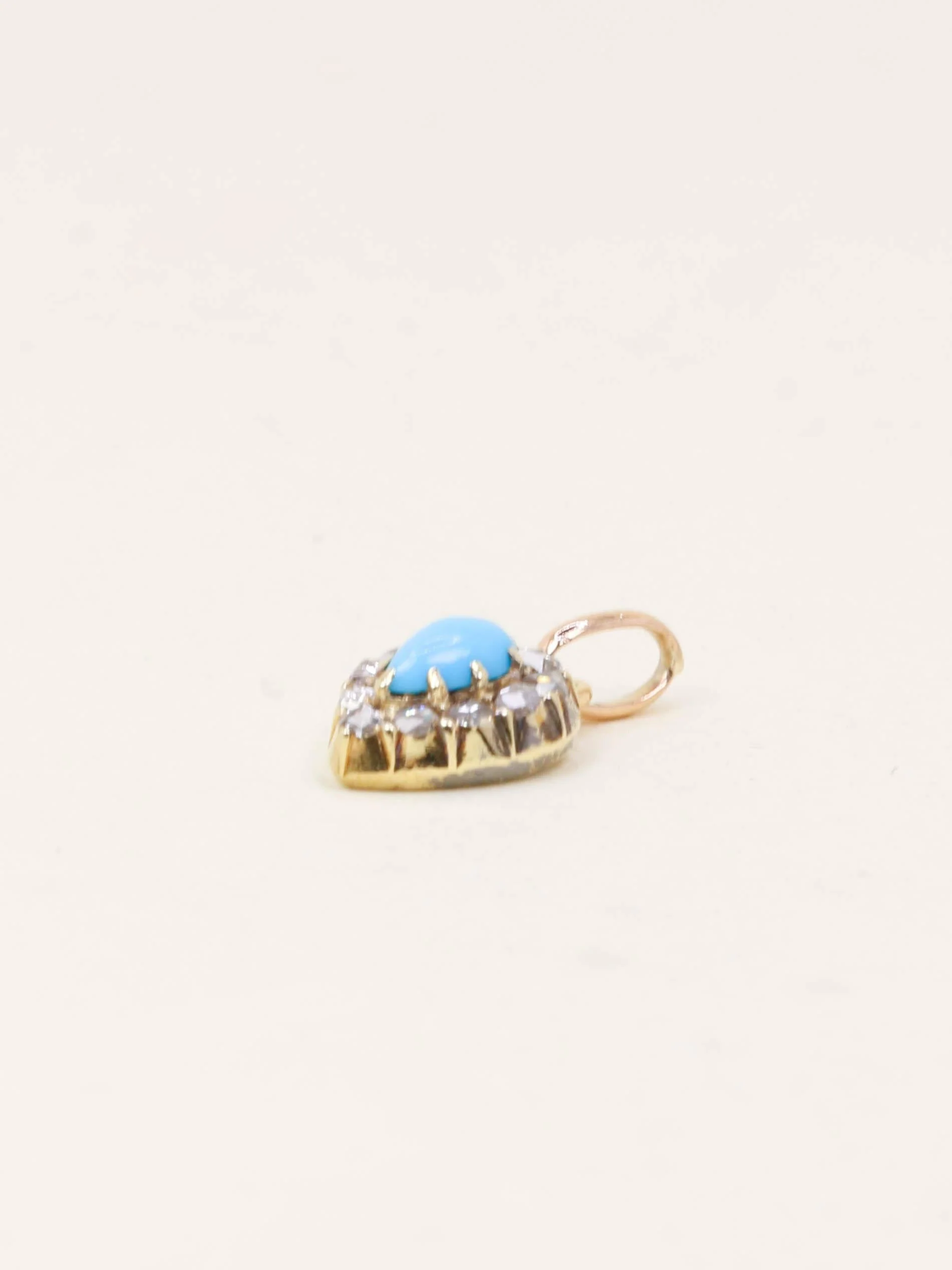 Antique yellow gold turquoise diamond pin - Image 3