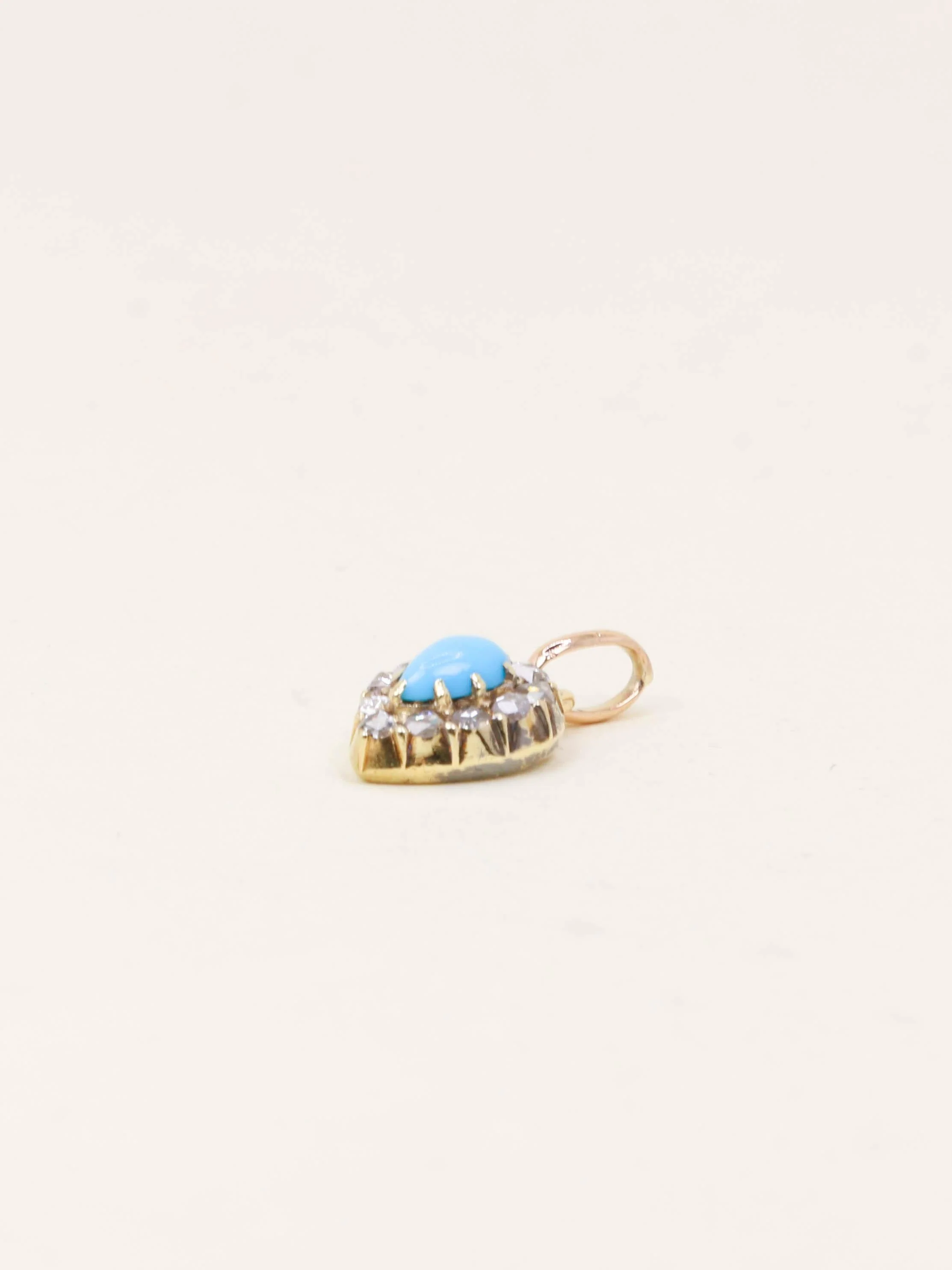 Antique yellow gold turquoise diamond pin - Image 5