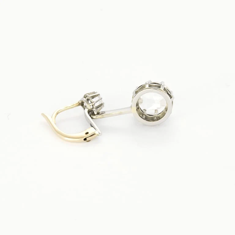 Pair of sleeper earrings in yellow gold and white gold, rose-cut diamonds  - Image 4