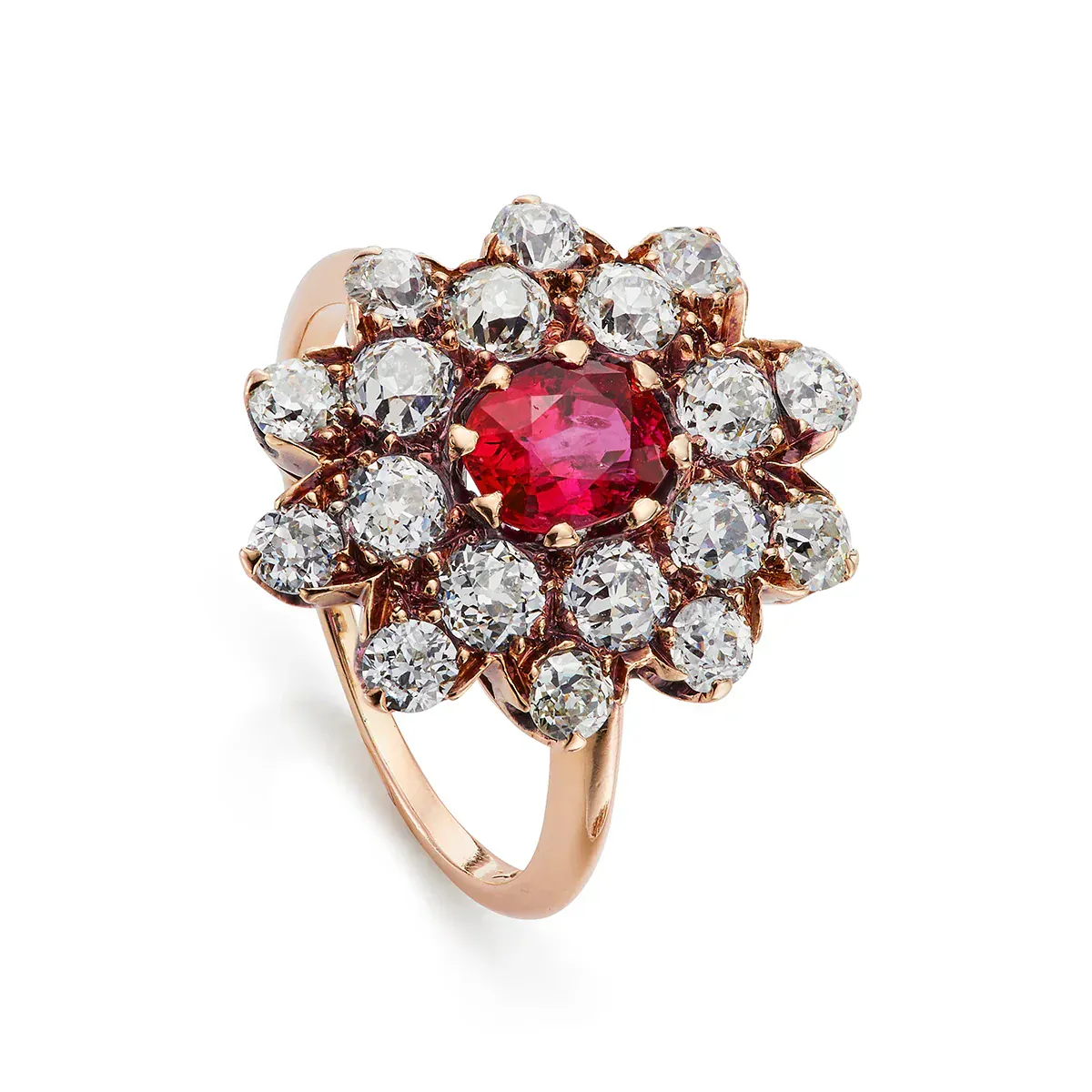 Victorien - 14 ct yellow gold cluster ring with rubies and diamonds  - Image 3